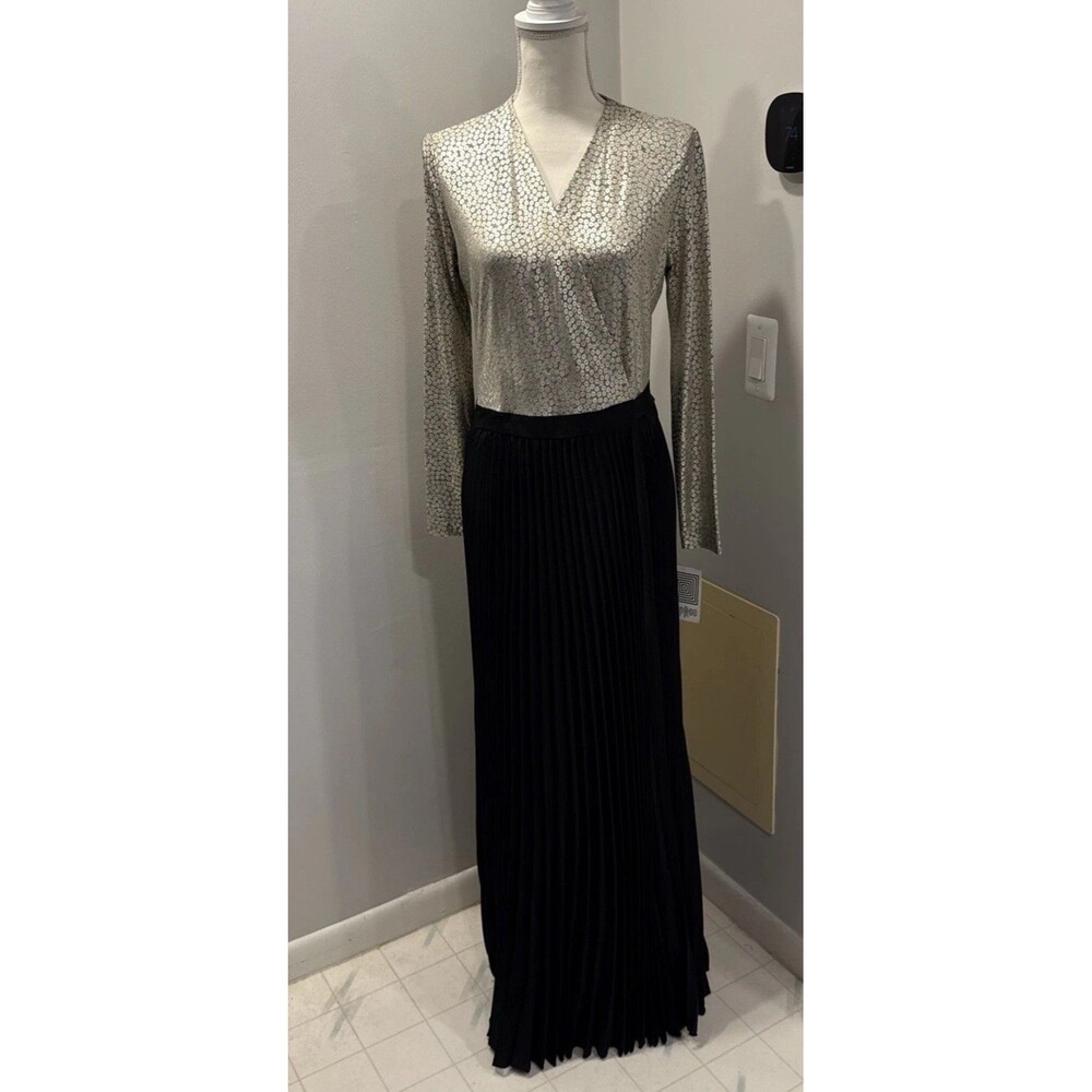 Lularoe Elegant Deanne Pleated Wrap Maxi Dress S Black Silver Shimmer Skirt NWT